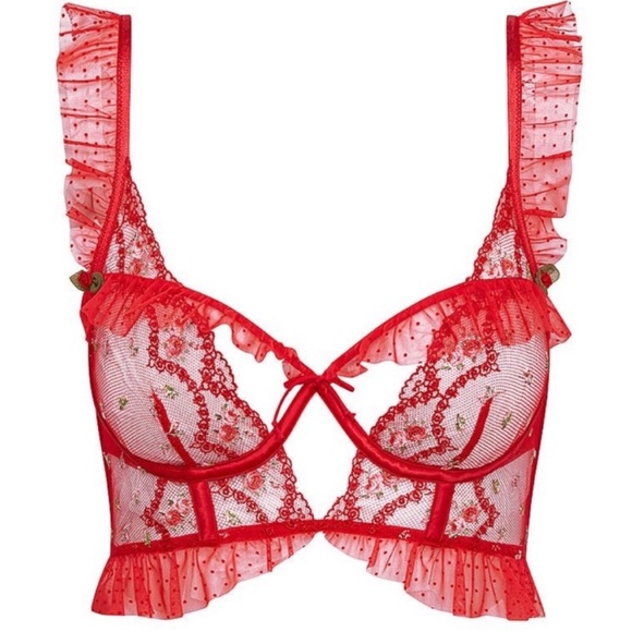 NWT
2 pc
For Love & Lemons Rouge Underwire bustier & panty set 
Sz L
Cherry red - Picture 5 of 15
